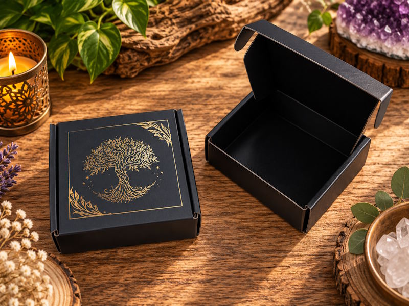 Caja Árbol de la Vida grabados dorado 10 x 10 cm